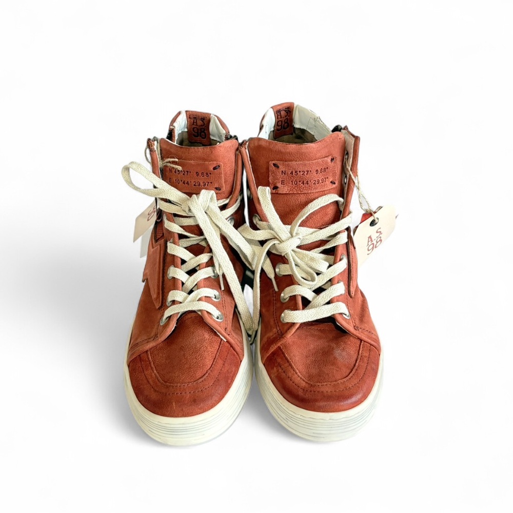 A.S.98 ADLER Rust Suede High-Top Sneakers with Cream Laces - Picture 2 of 7